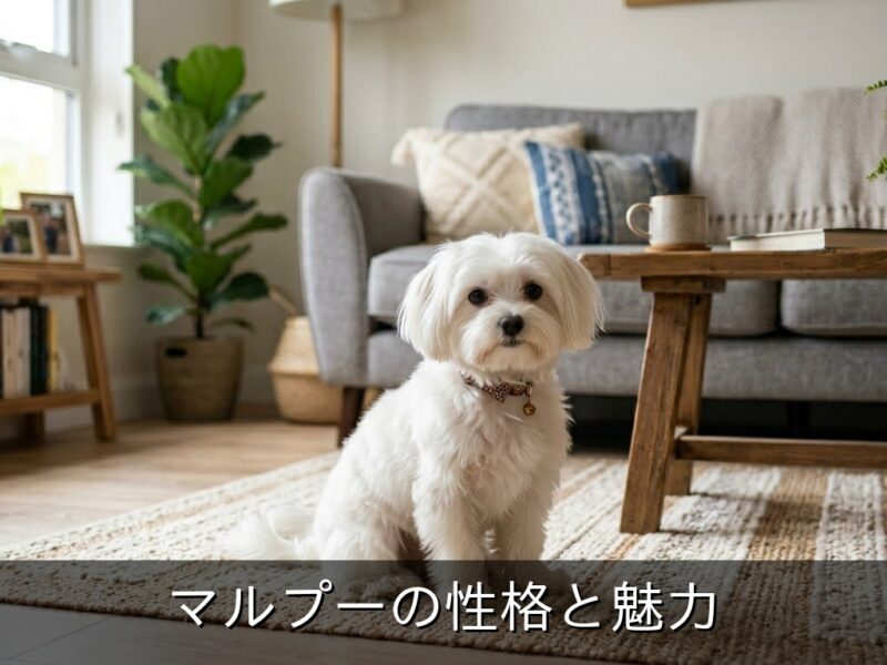 部屋でお座りするマルプー